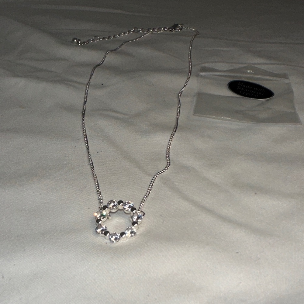 Swarovski Silver Clear Crystal Circle Pendant Necklace